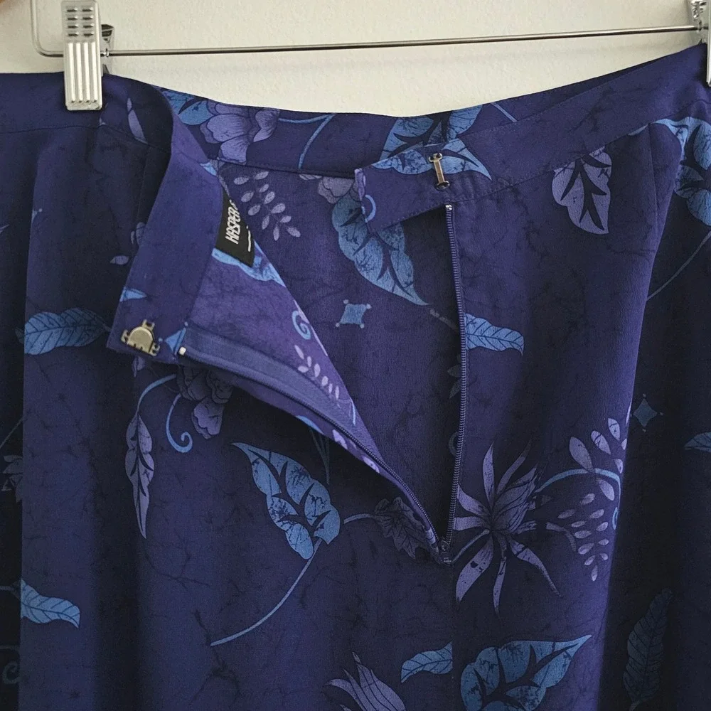 Vintage 100% Silk Midi Skirt 16 Purple Blue Dark Floral Pencil Whimsigoth 90s 00